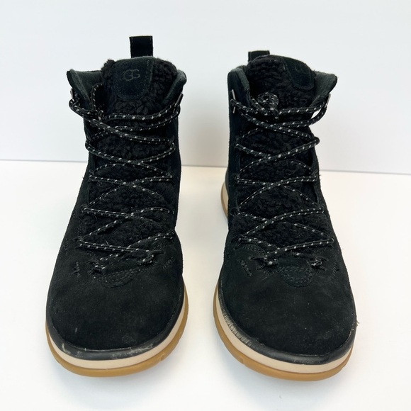 Ugg Boots Womens Size 9.5 Lakesider Heritage Mid Short Boots Black Suede Sherpa - Picture 3 of 12